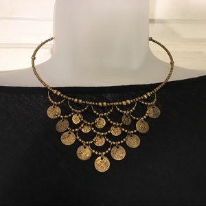 Gold Coin Waterfall Bib Necklace